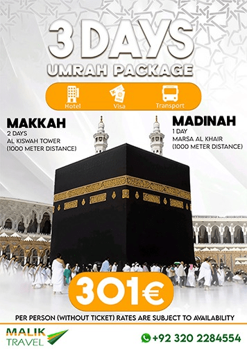 3 Days very best affordable Umrah Package by Malik Travel 2025